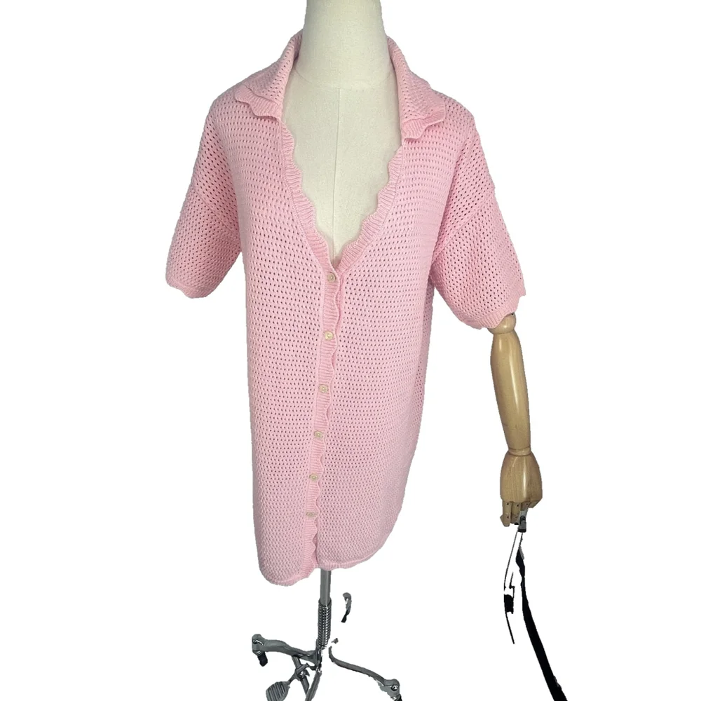 Starfit Crochet Sweater Dress Pink Cover Up Beach Travel‎ Womens Small Medium